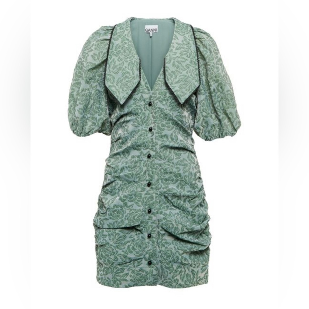 Ganni green jacquard dress